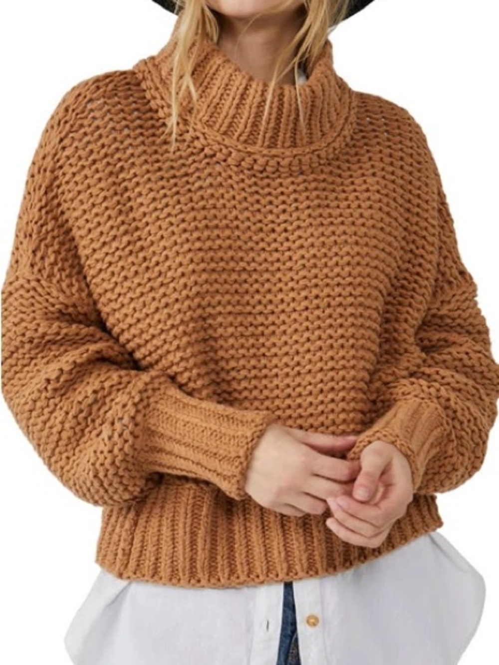 Free People My Only Sunshine Sweater in size XS in a warm camel color.